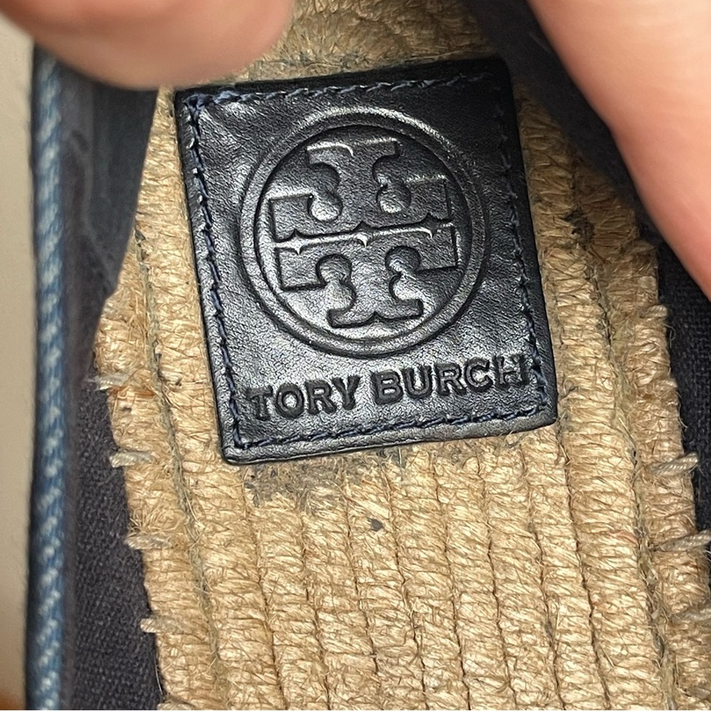 Tory Burch Color Block Espadrille Flats Denim Chambray/Navy Size 9 - Picture 14 of 16